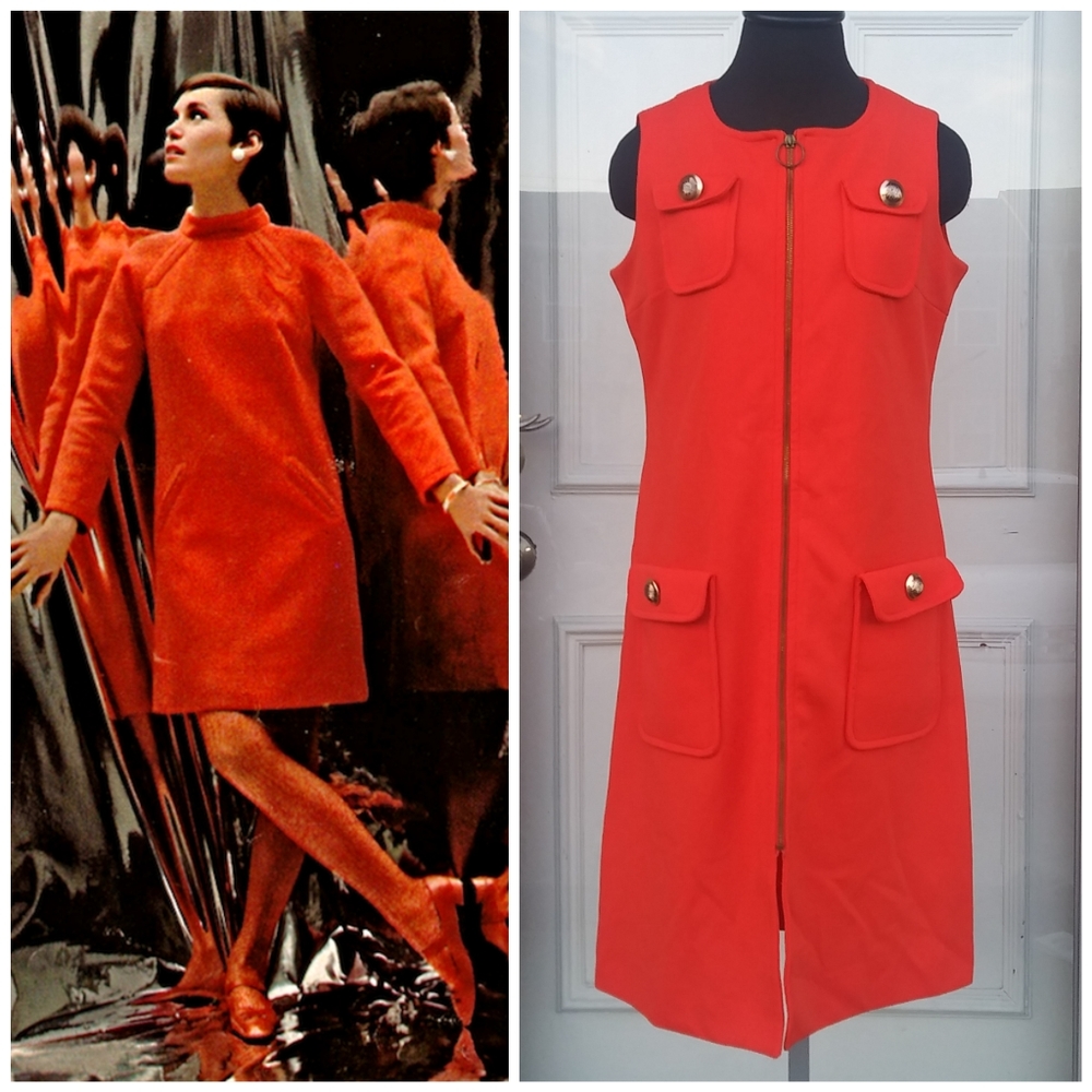 True Vintage 60s Mod Orange Zip Dress POCKETS